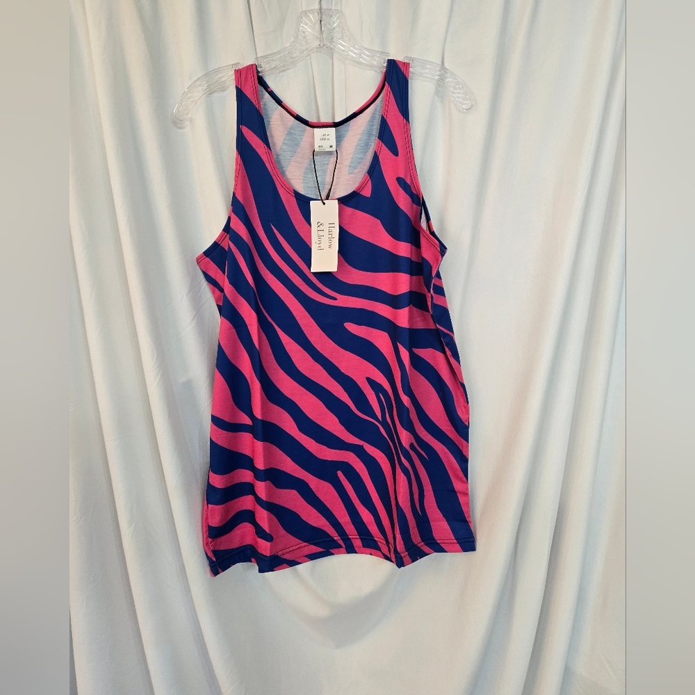 Harlow& Lloyd Pink/Blue Zebra Print Tank Top